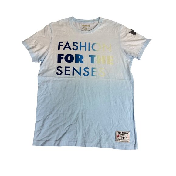 True Religion Mens Graphic Tee Shirt Size M Blue "Fashion For The Senses" NWOT - Picture 1 of 8